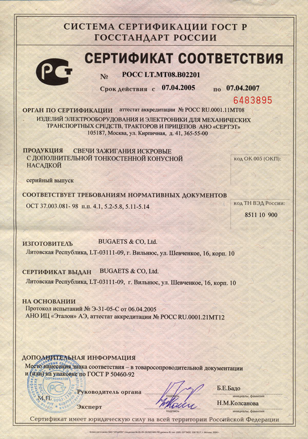 Сертификат Соответствия Bugaets